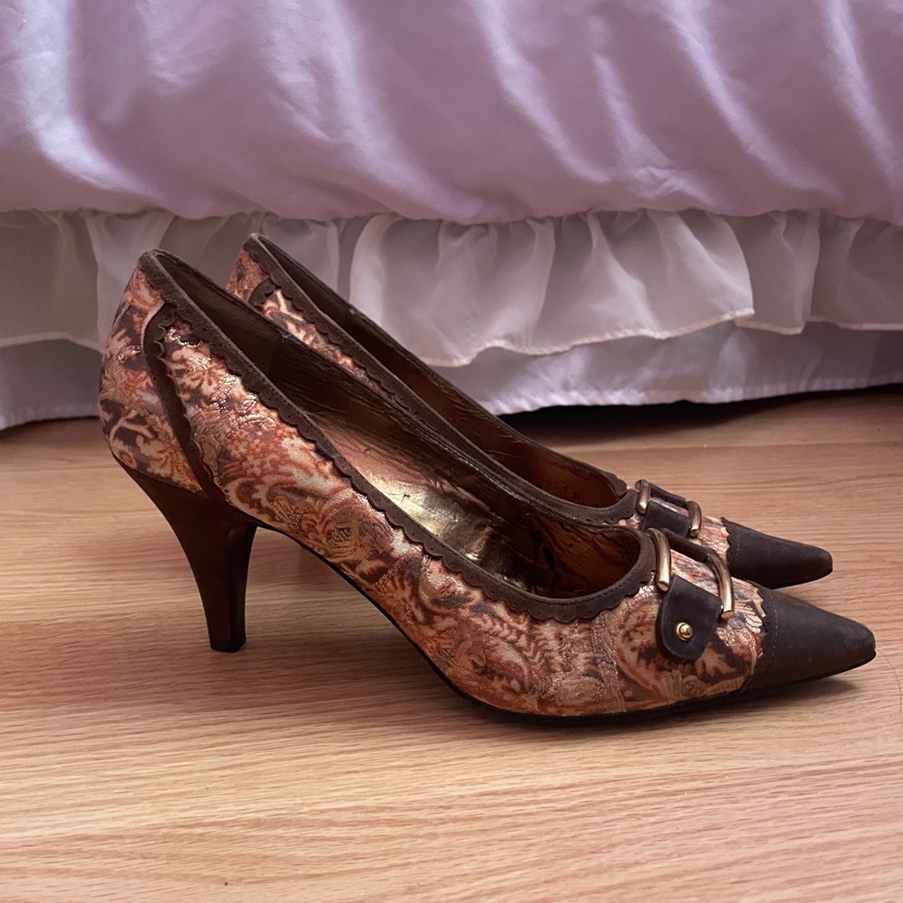 Elegant Brown Patterned Women's Heels
